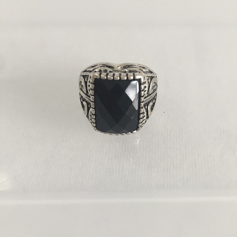 Silver Tone Ring With Black Stone